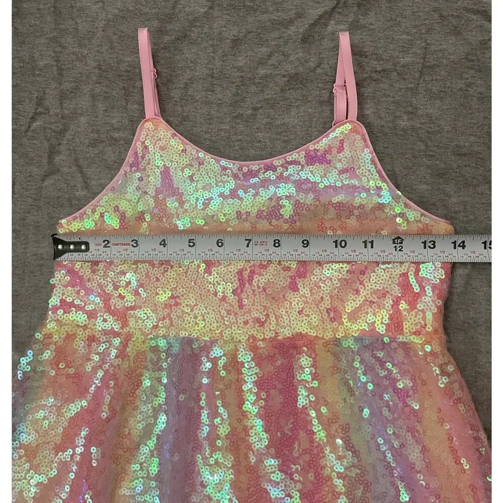 New Zunie Girls Size 12 Pink Purple Yellow Sequin Sleeveless Dress